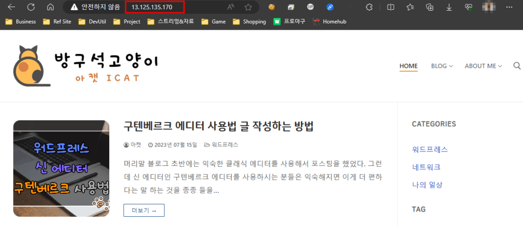 AWS 라이트세일 - 아이피로 브라우저 접속 확인